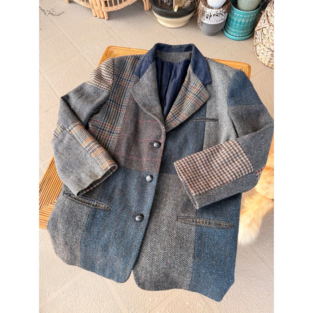 Vintage Wool Patchwork Tweed Blazer size XL